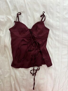 Edikted Burgundy Lace-Up Satin Cami